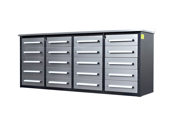 Load image into Gallery viewer, Steelman 7&#39; Stainless Steel Garage Cabinet Workbench (20 Drawers)
