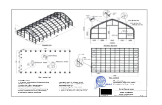 Abri de stockage à double ferme Gold Mountain - L 50 pi x L 104 pi x H 23 pi, espacement des arches de 8 pi