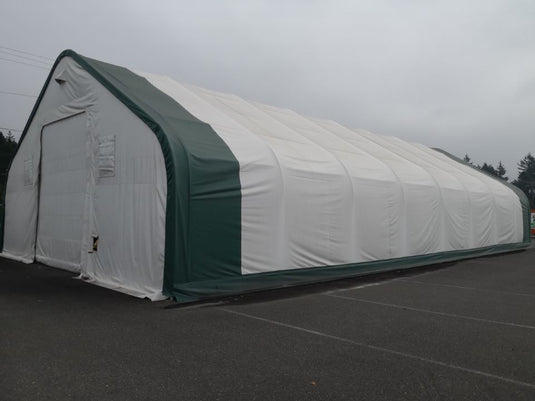 Gold Mountain Double Truss Peak Storage Shelter-W50'xL104'xH23' 8ft Arch spacing