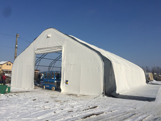 Abri de stockage à double ferme Gold Mountain - L 60 pi x L 120 pi x H 25 pi, espacement des arches de 8 pi