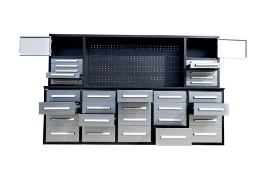 Steelman 10' Stainless Steel Garage Cabinet Workbench (30 Drawers & 2 Cabinets)