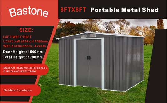 Bastone Portable Metal Storage Shed 8'x8'