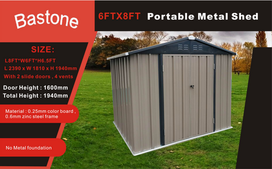 Bastone Portable Metal Storage Shed 6'x8'