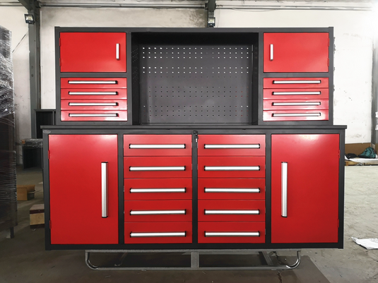 Steelman 7' Garage Storage Cabinet with Workbench (18 Drawers & 4 Cabinets & Pegboard)