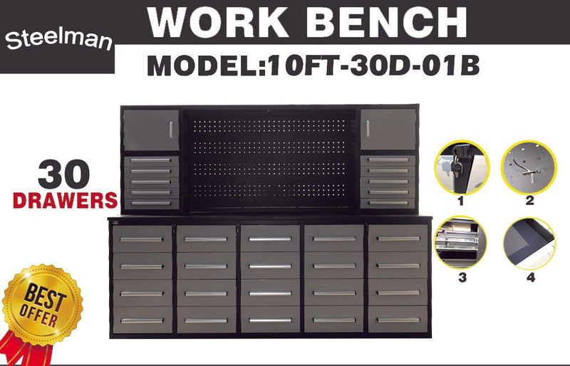 Load image into Gallery viewer, Steelman 10&#39; Stainless Steel Garage Cabinet Workbench (30 Drawers &amp; 2 Cabinets)
