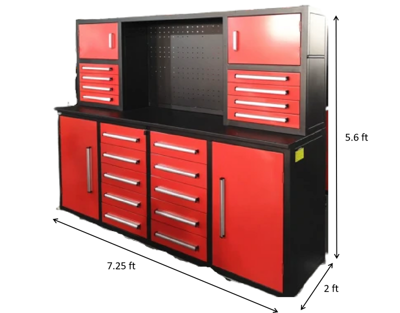 Load image into Gallery viewer, Steelman 7&#39; Garage Storage Cabinet with Workbench (18 Drawers &amp; 4 Cabinets &amp; Pegboard)
