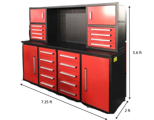 Steelman 7' Garage Storage Cabinet with Workbench (18 Drawers & 4 Cabinets & Pegboard)
