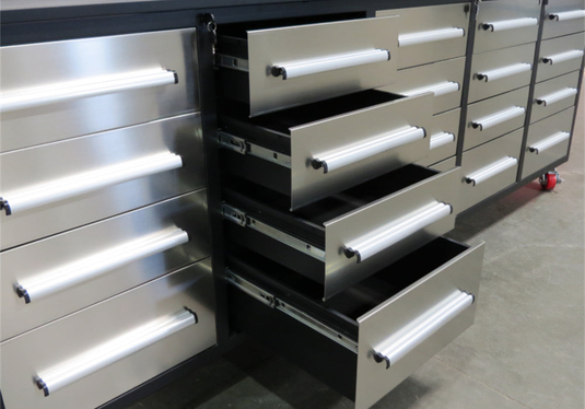 Steelman 10‘ armoire de rangement avec établi en acier inoxydable (30 tiroirs & 2 cabinets)