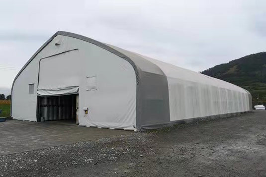 Gold Mountain Double Truss Peak Storage Shelter-W70'xL100'xH28'